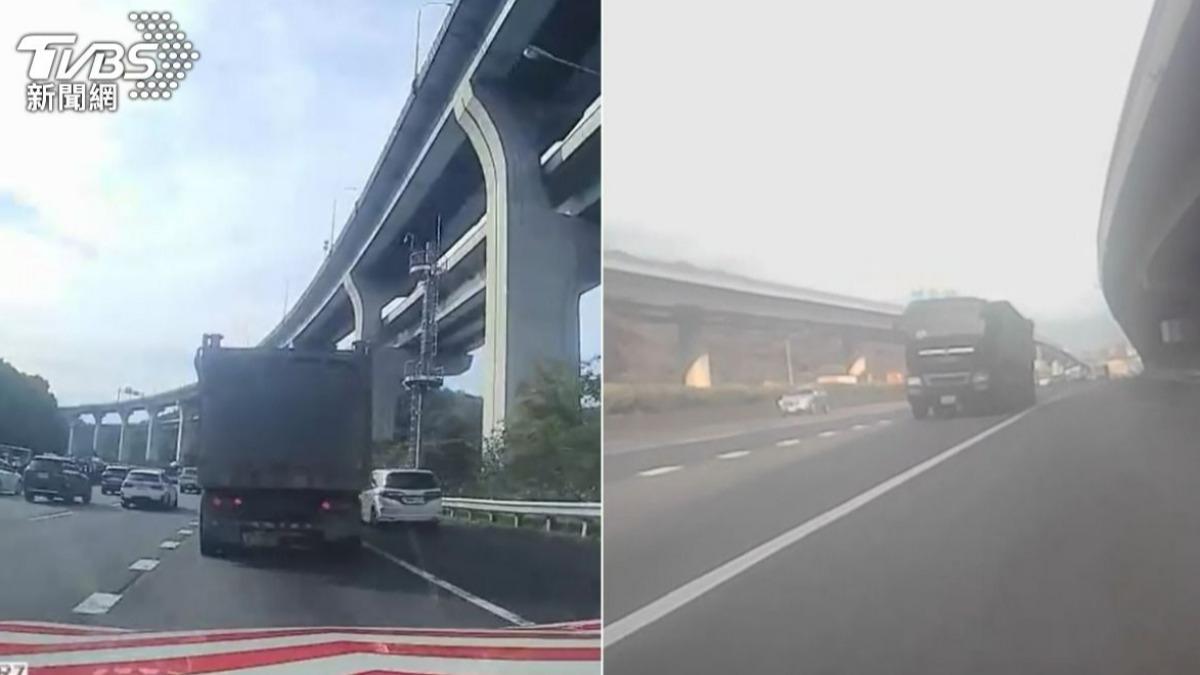 半聯結車違規超載還龜速慢行。(圖/TVBS)
