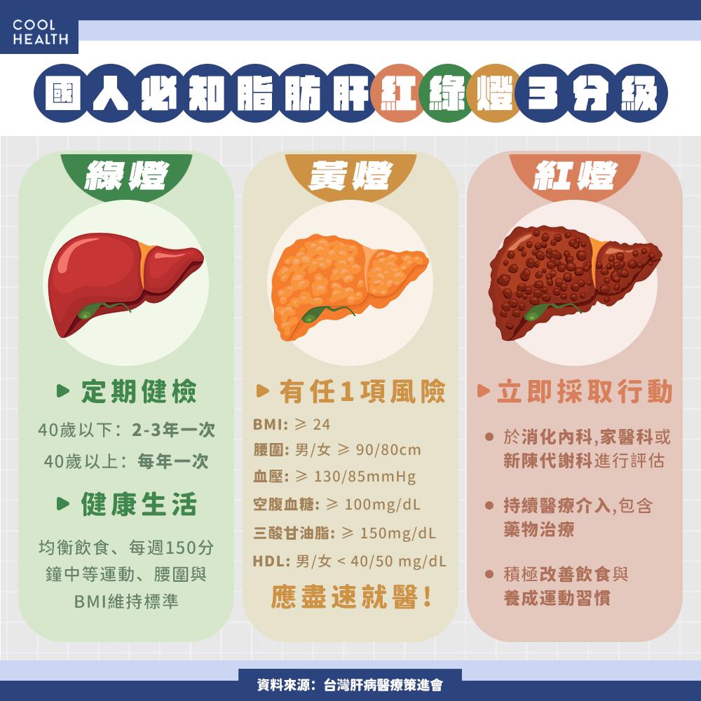 代謝性脂肪肝紅黃綠燈行動分級。（圖／潮健康提供）