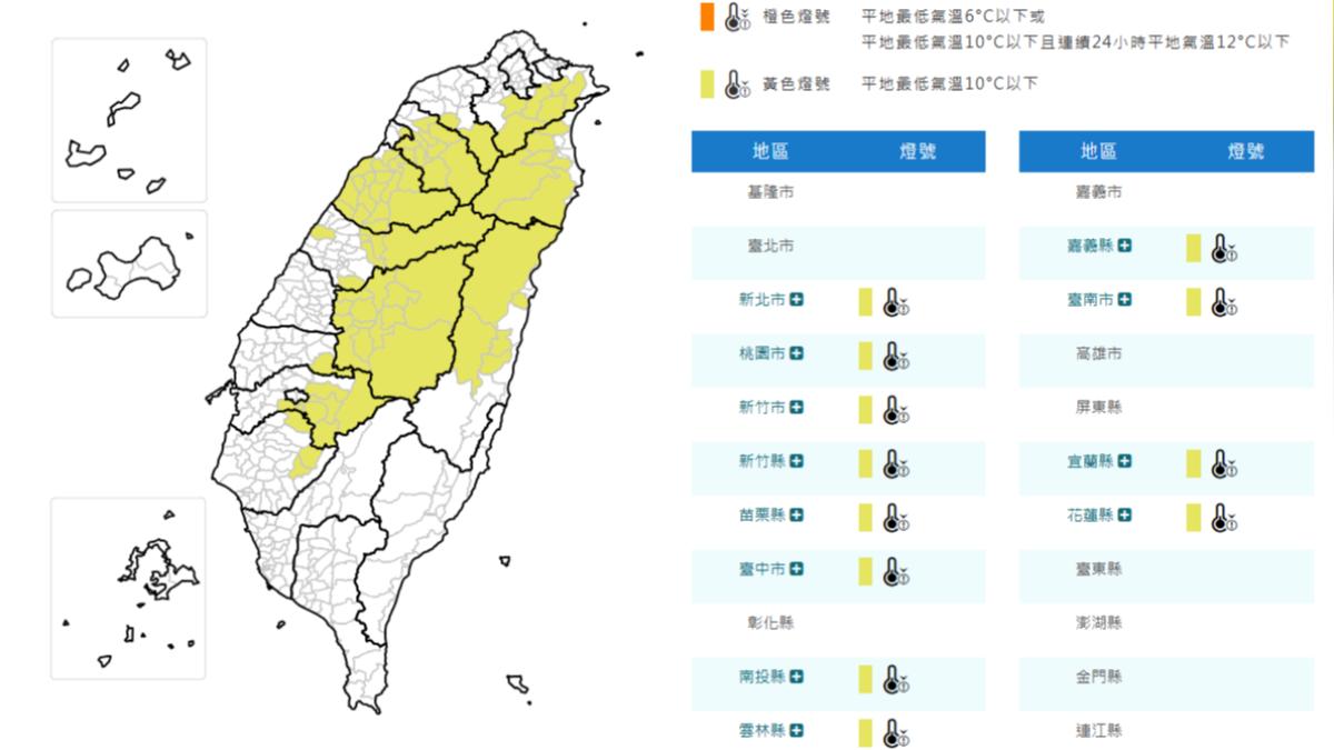 低溫特報。（圖／中央氣象署）