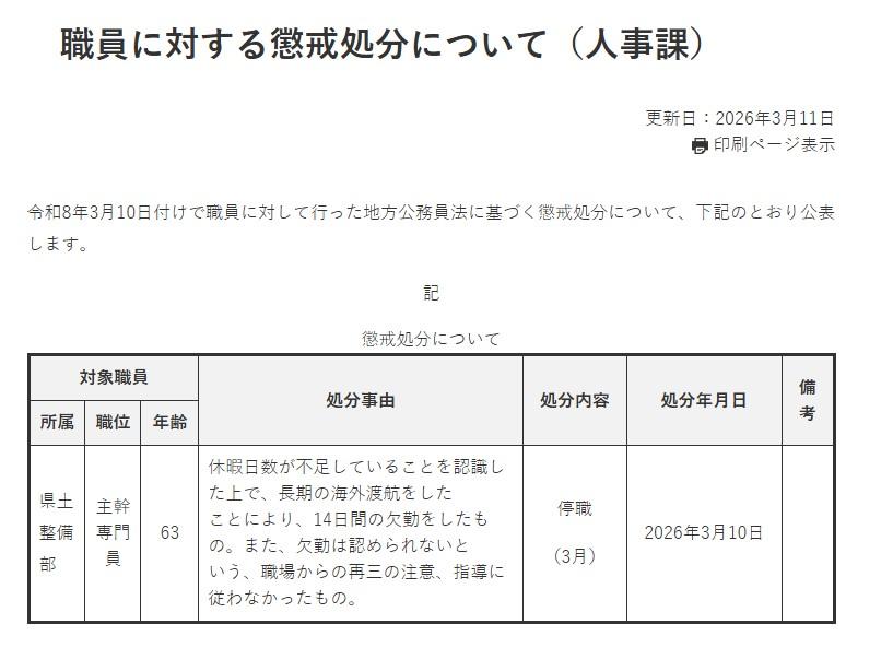 群馬縣府對該職員祭出懲處。（圖／翻攝自群馬縣廳官網）