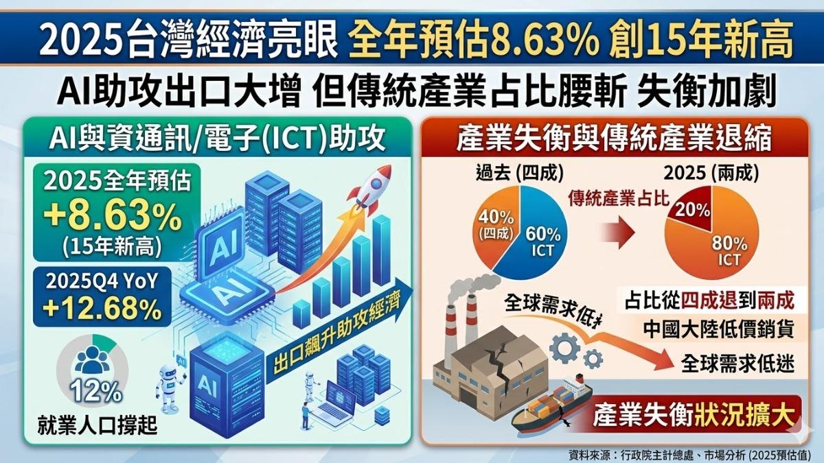 AI帶動出口經濟成長,薪資結構差距擴大。(圖/TVBS)