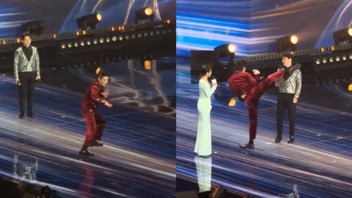 向佐突「飛踢主持人差點爆頭」!驚險畫面曝 全網看傻:沒素質