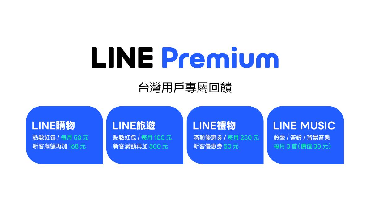 訂閱LINE Premium後，可享四大台灣用戶專屬回饋。（圖／LINE台灣）