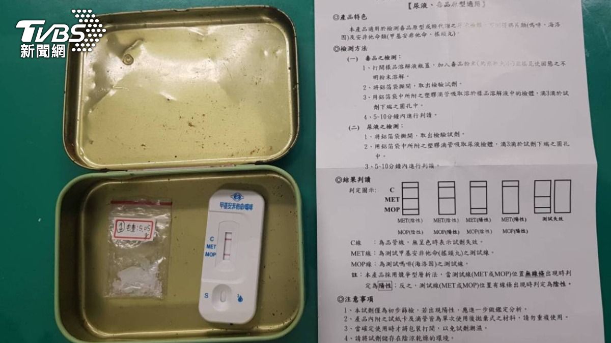 鐵盒裡藏有安非他命,經檢驗呈陽性反應。(圖/TVBS)