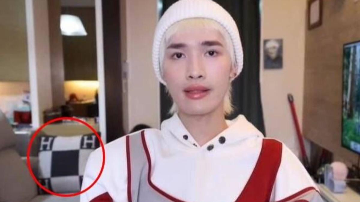 眼尖網友立刻抓包,認出鍾明軒沙發上的愛馬仕抱枕。(圖/翻攝自Youtube)
