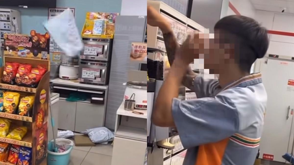超商店員上班鬧事,影片被友人錄下成鐵證。(圖/翻攝自 爆料公社公開版)
