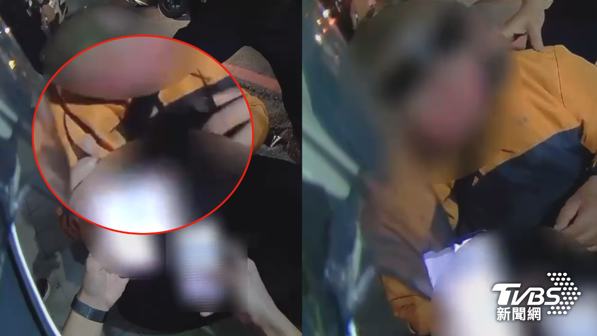 警方覺得男子可疑上前盤查,他亂背別人的身分證號,警方要求睜開眼睛,看臉部特徵,一下子說眼睛睜不開,一下子戴起墨鏡(圖/TVBS)