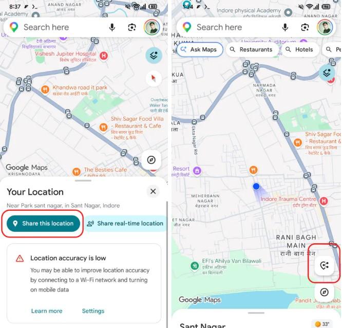 Google可能採用「懸浮按鈕」的設計,讓用戶可以一鍵更好地分享位置。(圖/翻攝 Android Authority)