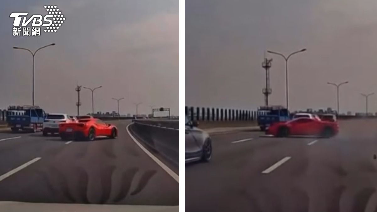 帥3秒就GG！台中法拉利亂鑽車失控　180度撞進內側護欄