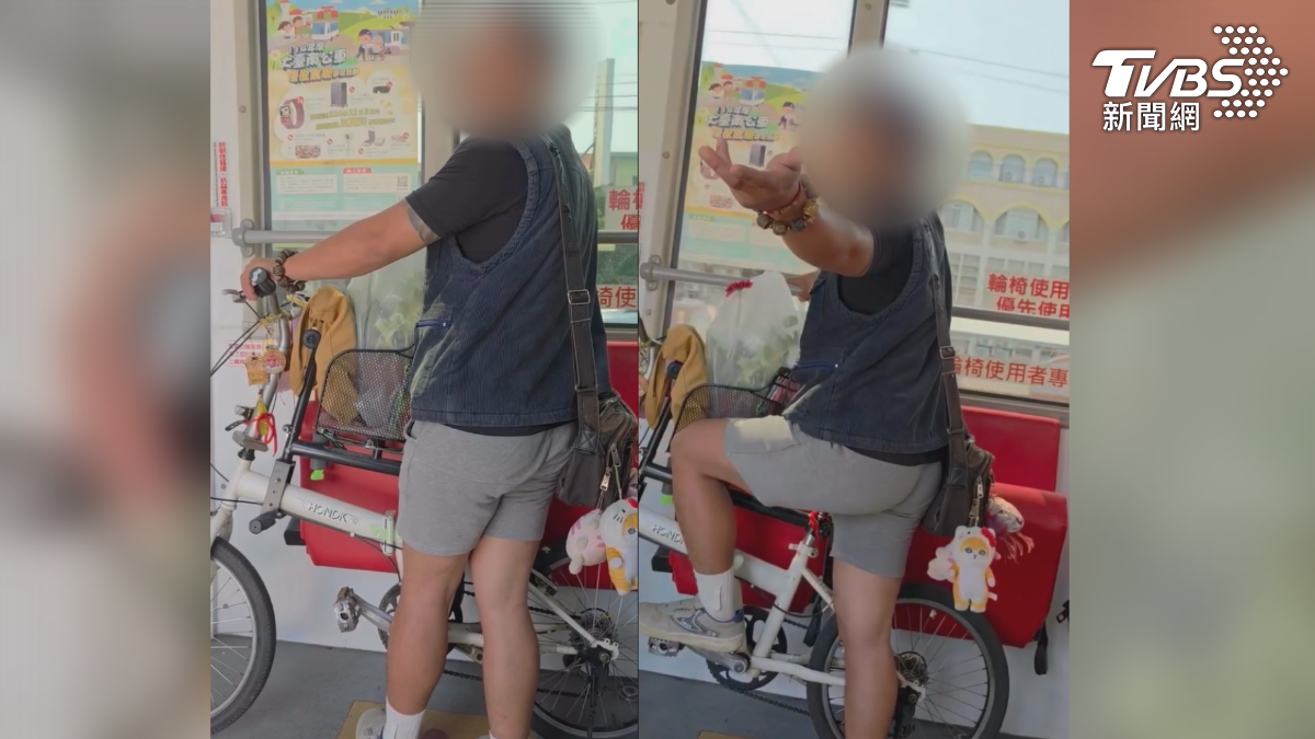 台南市有一名男子，牽著他無法收起來的折疊車硬要搭乘公車，被司機依規定拒載，沒想到他還反嗆駕駛死腦筋（圖／民眾提供）