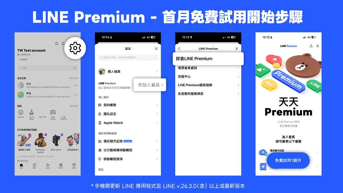 LINE Premium免費試用步驟。(圖/LINE提供)