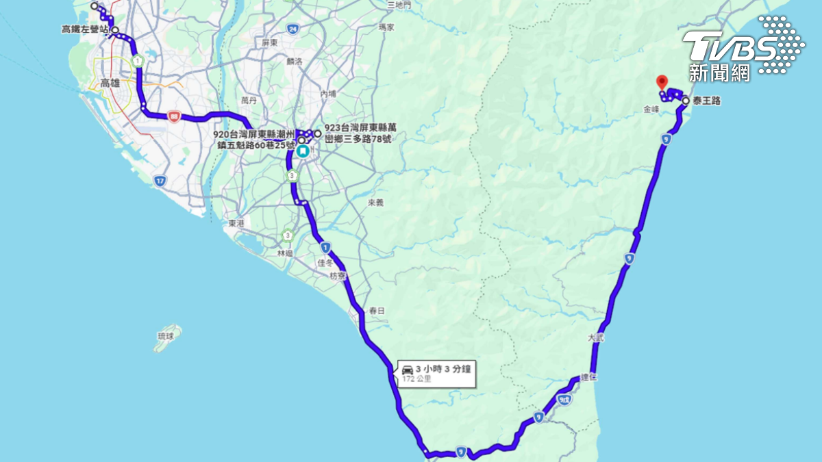 徐漢逃逸的路線圖,先從屏東設置斷點,再搭車前往台東旅館藏匿。(圖/TVBS)