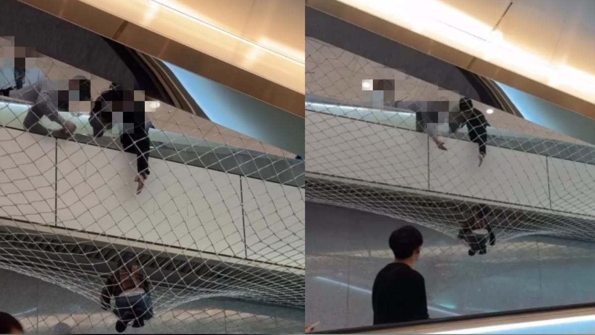 一名小男童不慎墜落防護網。（圖／threads＠a79847984授權提供）