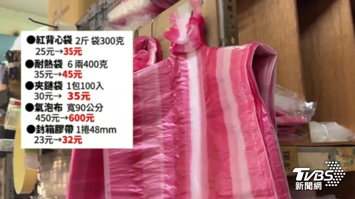 塑膠袋、氣泡布、封箱膠帶價格差很大。（圖／TVBS）