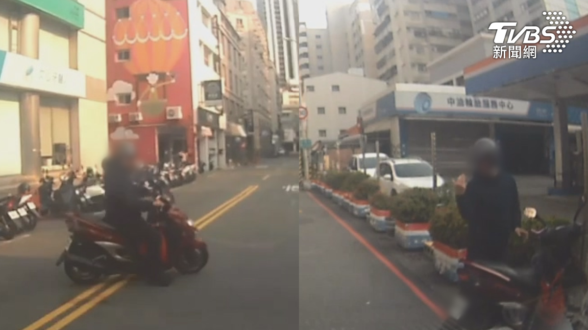 高雄一名機車騎士疑似不滿前方貨車轉彎方式,竟追上前攔車,甚至亮出市府識別證威嚇。(圖/TVBS)