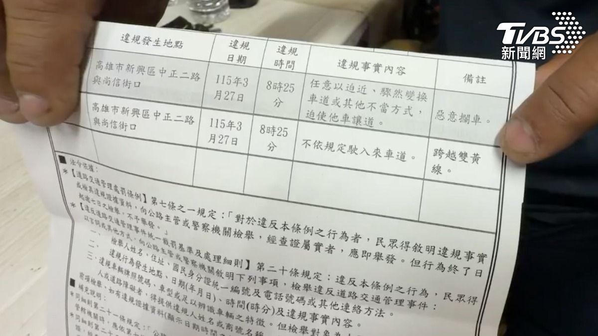 貨車駕駛檢舉對方惡意攔車和跨越雙黃線等違規行為,依規定最高可開罰1800元。(圖/TVBS)