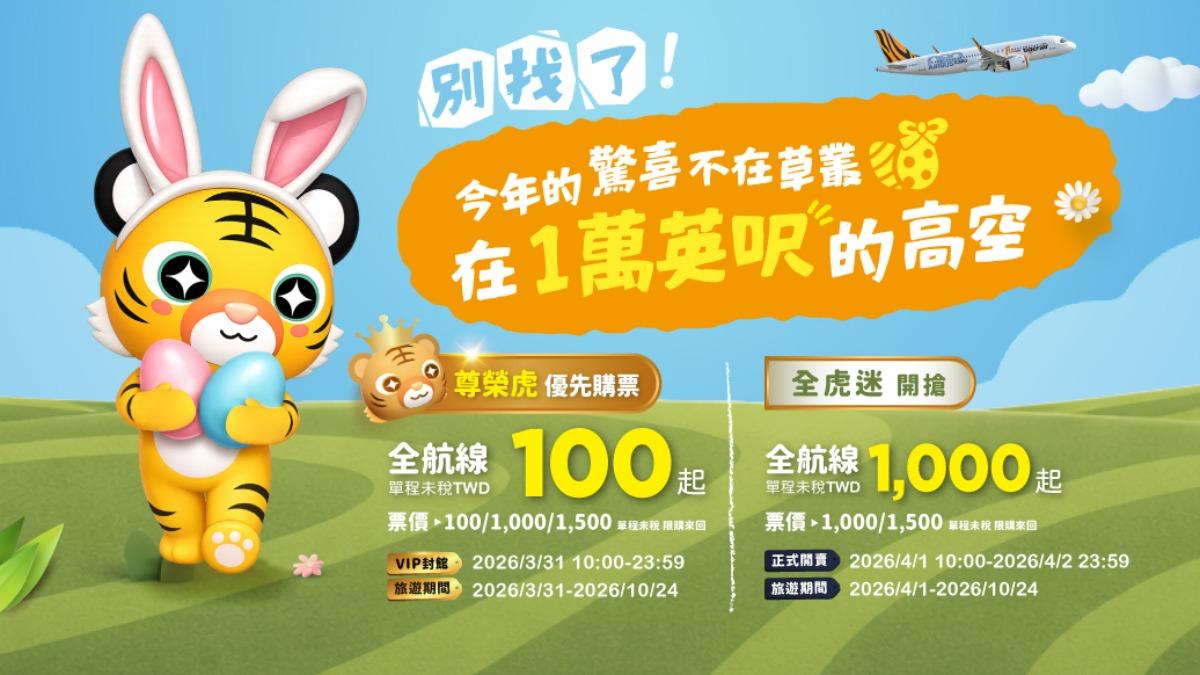 台灣虎航復活節優惠!全航線單程未稅100元起 今全面開搶