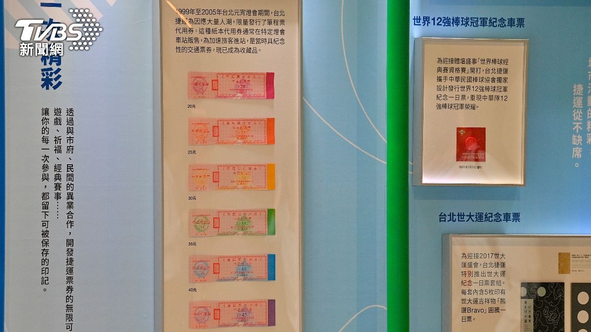 北捷30週年展出過去票券。(圖／胡瑞麒攝)