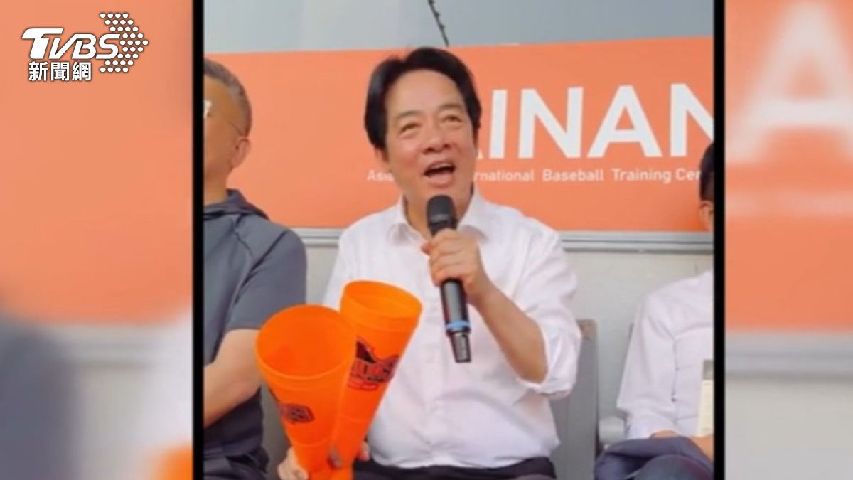 賴清德當天開心觀看統一獅開幕戰，與凱道抗議形成強烈反差。（圖／TVBS）
