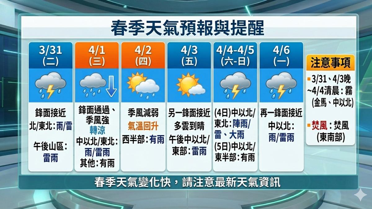 清明連假降雨趨勢。(圖/中央氣象署)
