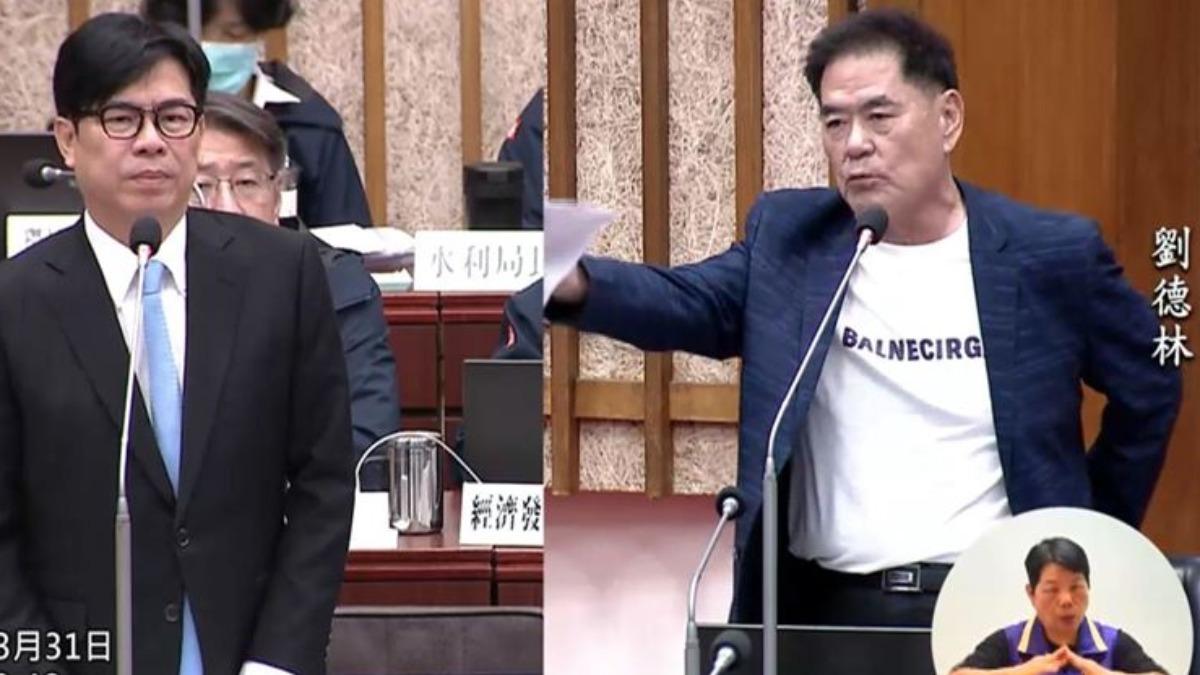 議員劉德林在高雄市議會質詢時，拋出「生3胎送一棟房」。（圖／翻攝自高雄市議會YT）