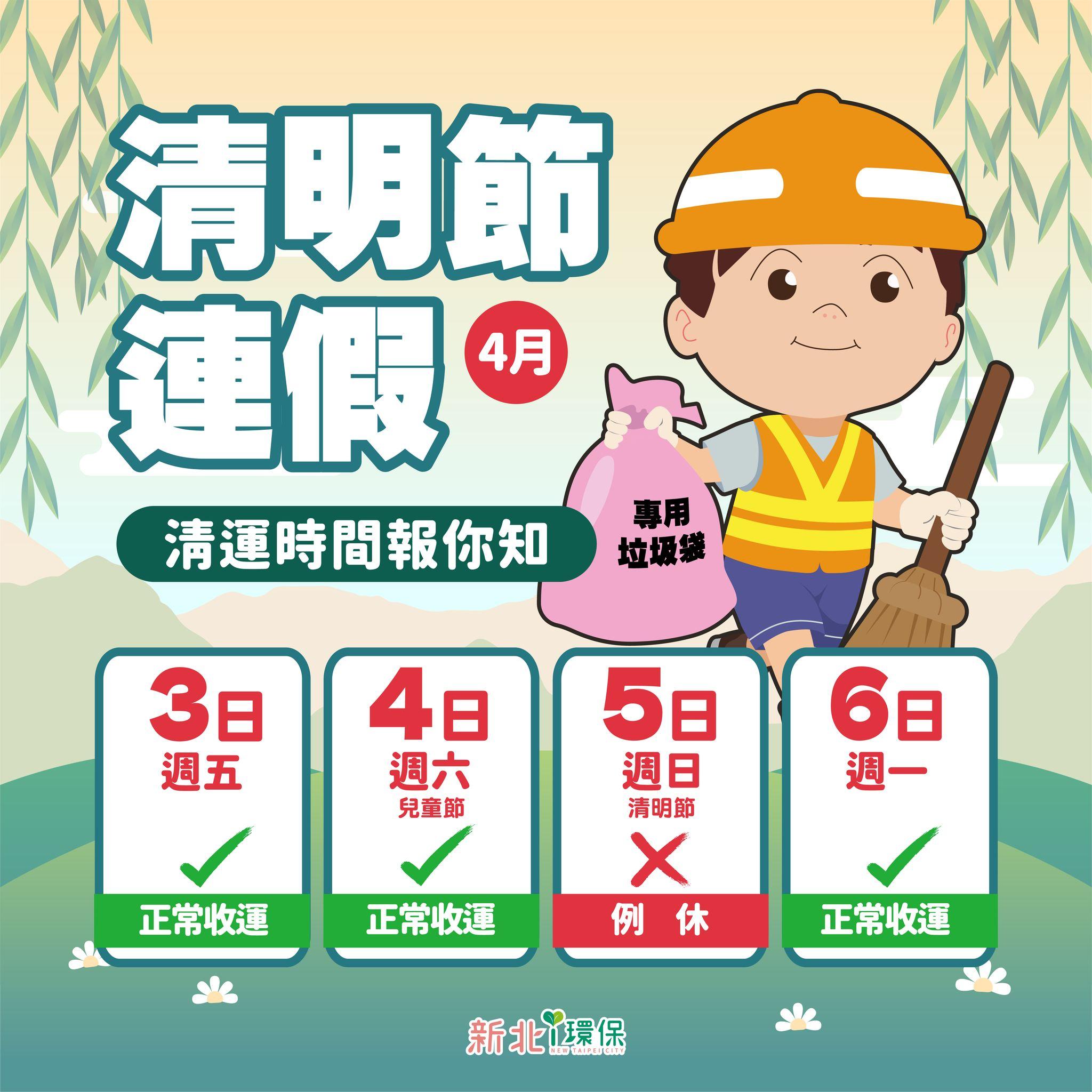 新北清明連假清運時間。(圖/翻攝自臉書新北i環保)