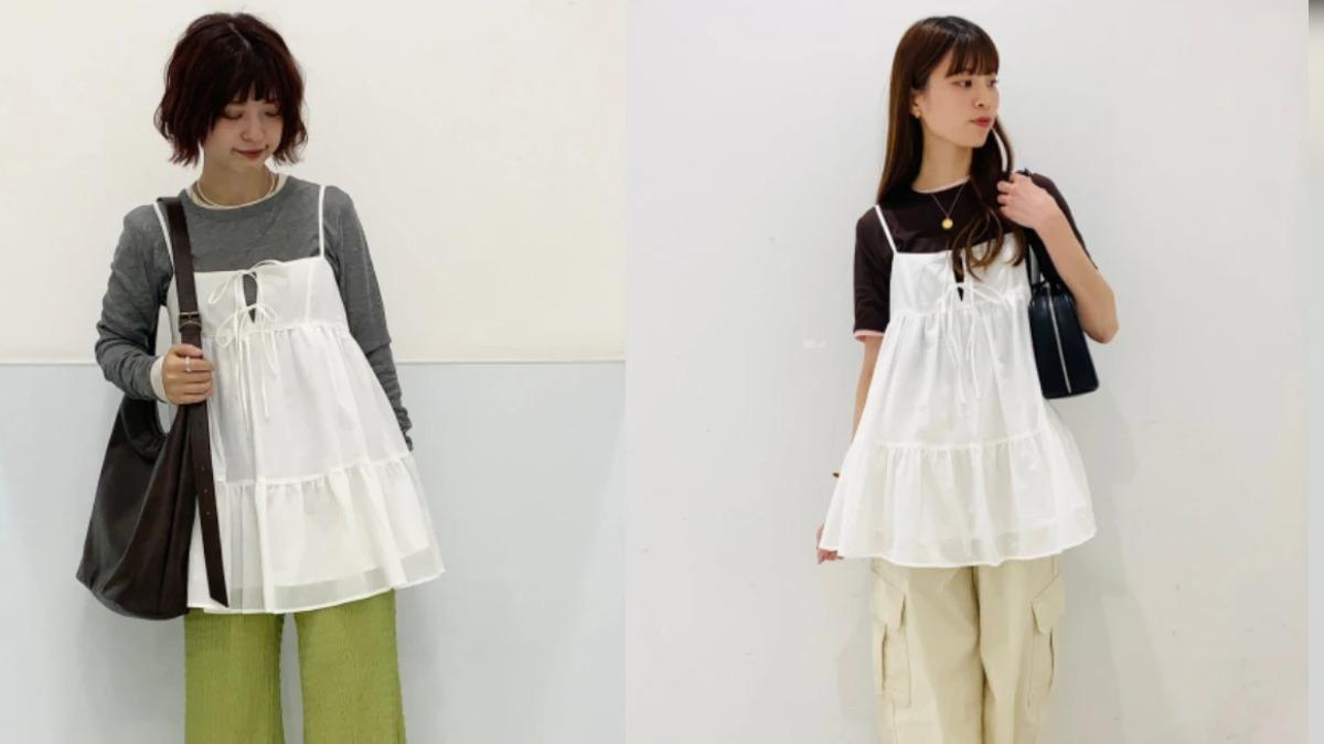 T恤+TUNIC 細肩帶長版裙擺背心。(圖/GU官網)