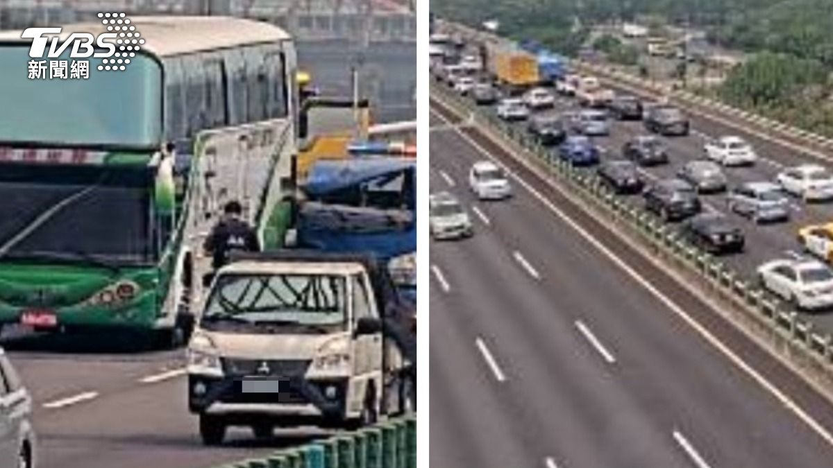 快訊/掃墓崩潰!連假第一天3車撞 國1彰化段汽車翻覆外車道