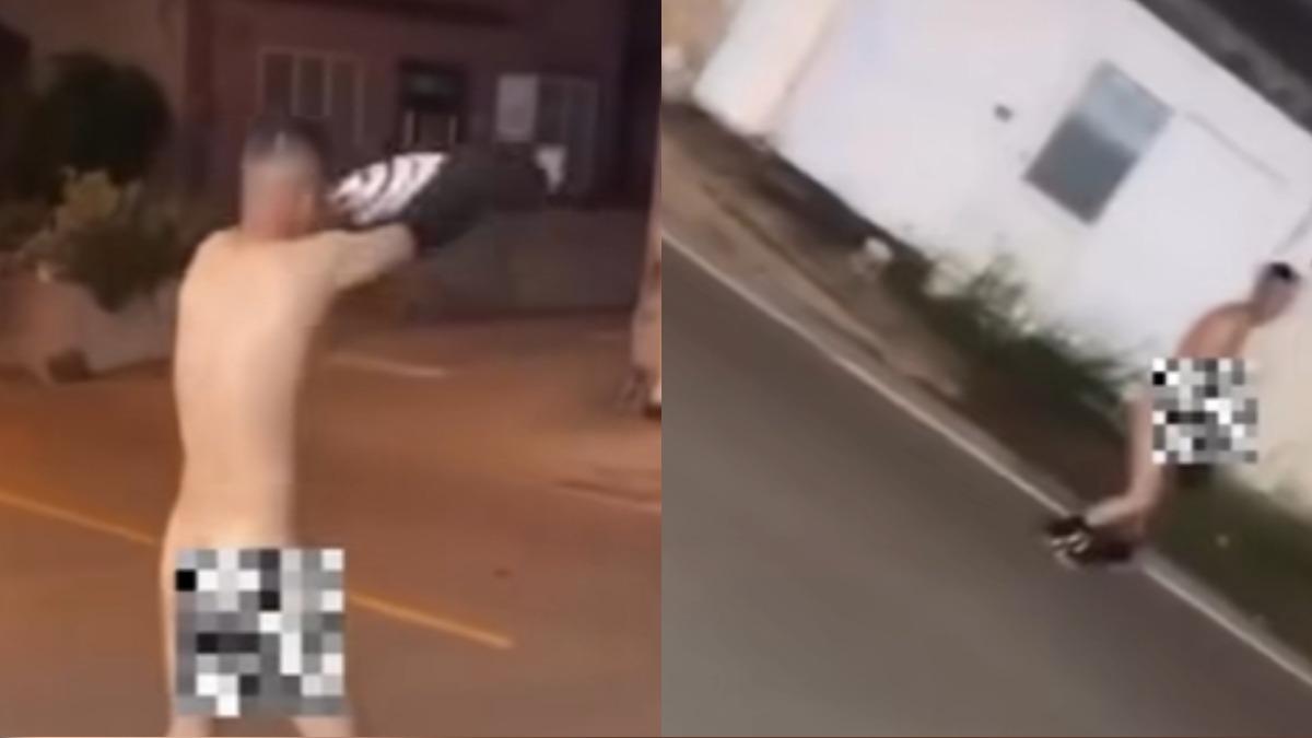 另一名男子當街裸奔,荒謬行徑全被拍下。(圖/翻攝自澎湖交通觀察日誌臉書)
