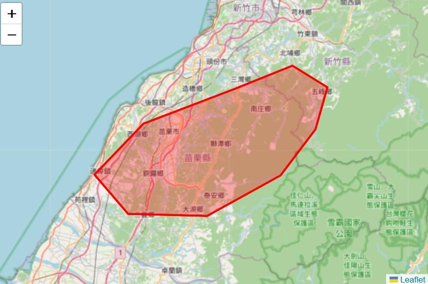 大雷雨即時訊息影響範圍。(圖/中央氣象署)
