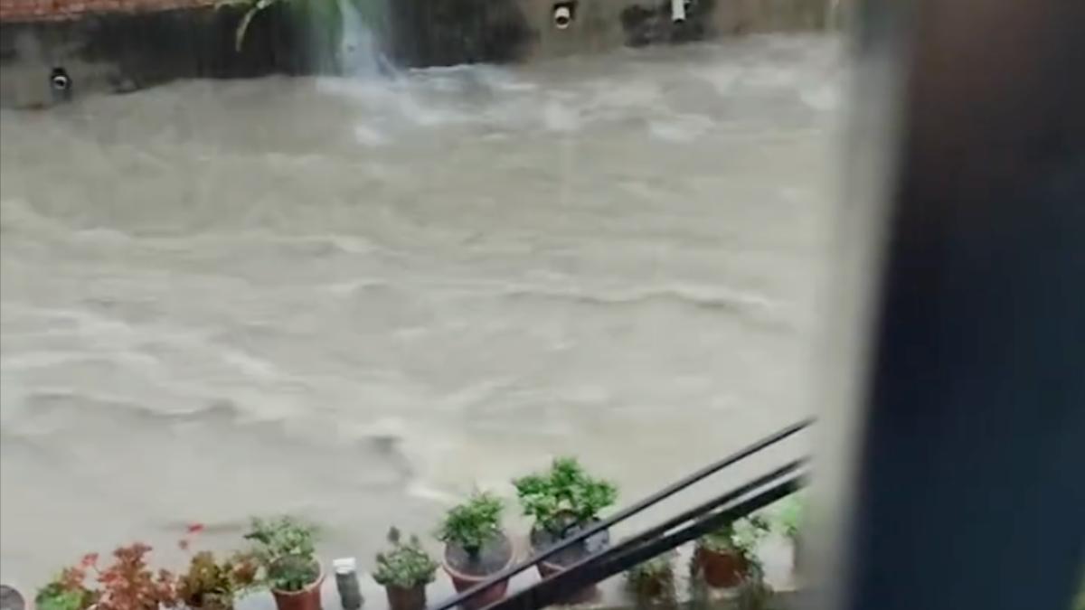 網友擔心表示「我家前面水溝的水快出來了」。(圖/網友ee_mina.rii授權)
