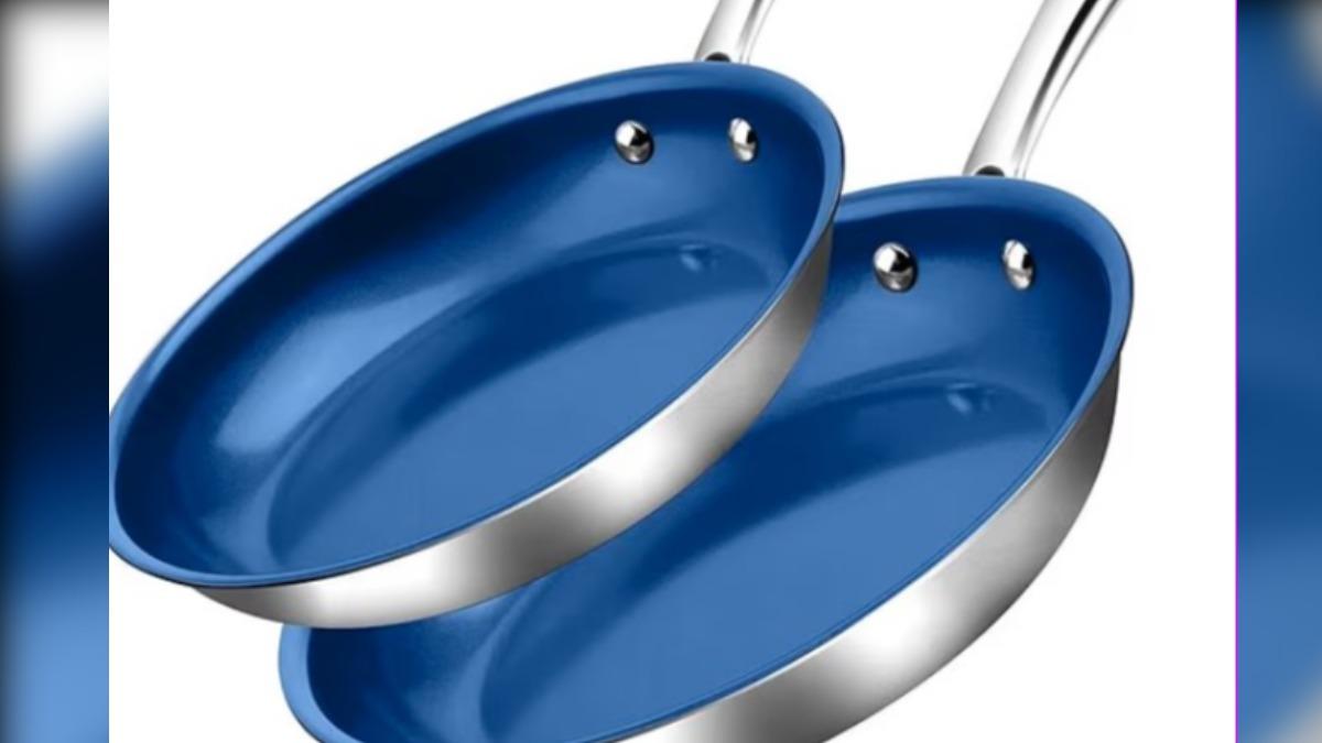 Granitestone的「Diamond Pro Blue」不沾平底鍋組。　（圖／翻攝自每日郵報）