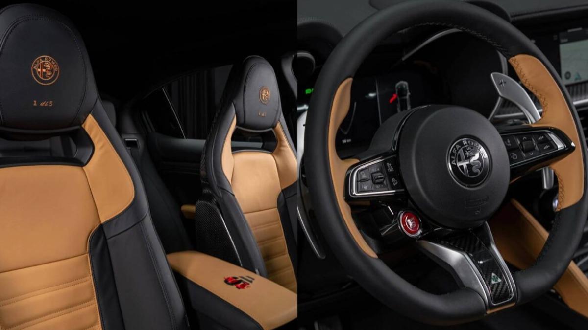 Bespoke Edizione限量車款外觀與內裝同樣以金色點綴,專屬徽飾更展現極致奢華個性。(圖/Alfa Romeo)