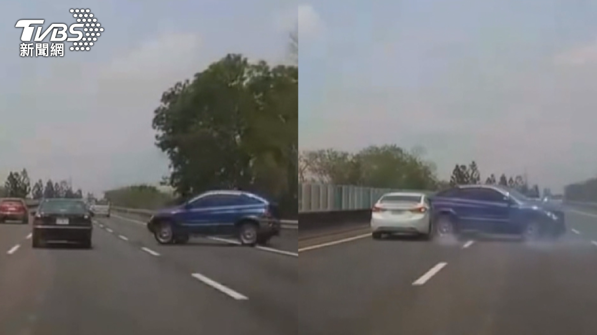 國道三號休旅車駕駛恍神失控,車輛原地轉了360度,最後仍波及內側車道的一輛汽車。(圖/翻攝Threads_liang_9205)