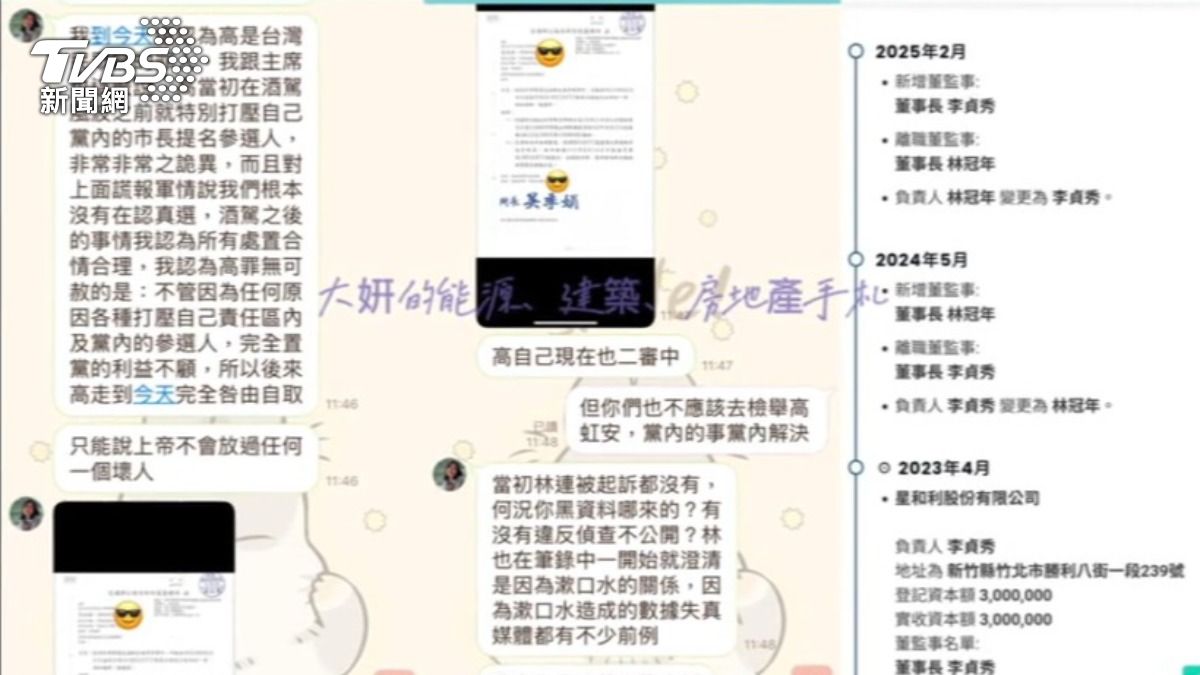 民眾黨代表曾姸潔曝光對話截圖，李貞秀私下狂罵高虹安是罪人。（圖／TVBS）