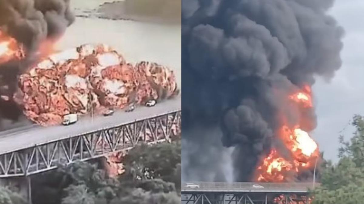 巴拿馬運河旁爆炸!多輛油罐車起火蔓延 巨大火球吞噬大橋畫面曝