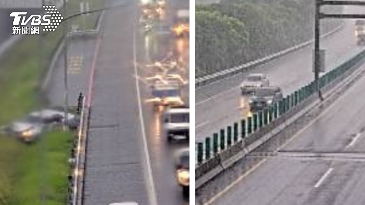 快訊/疑天雨路滑釀禍!國6東草屯段追撞事故 轎車噴出邊坡