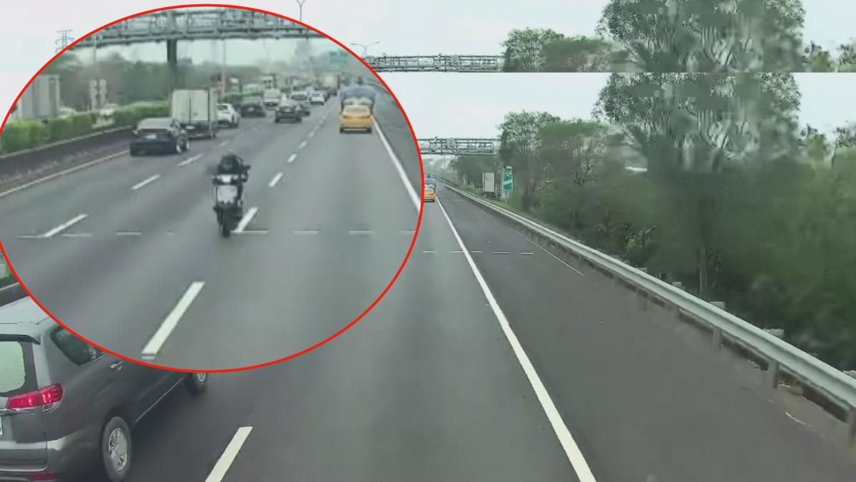 當時國道上車流量大,一名騎士竟逆向穿越車陣衝上國道,沒多久便攔截一輛小貨車。(圖/翻攝_Threads)
