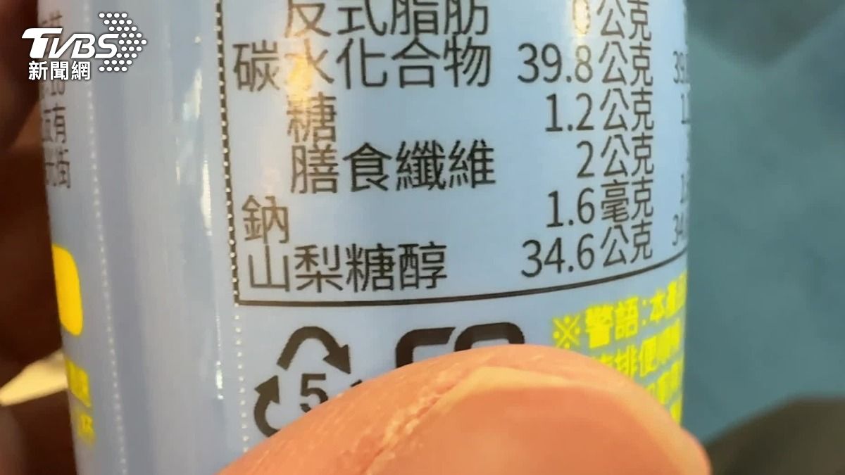 乳酸菌飲促進排便的成分「山梨醇」一瓶含有34.6公克。(圖/TVBS)