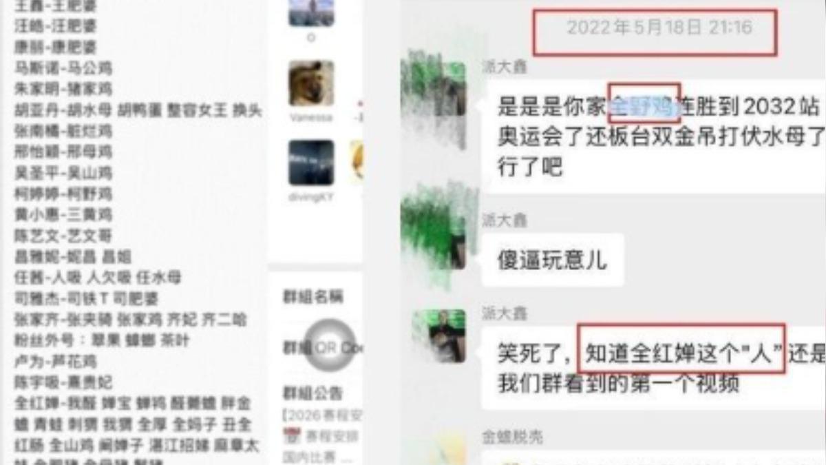對全紅嬋網路霸凌的群組曝光。 (圖/翻攝自微博)