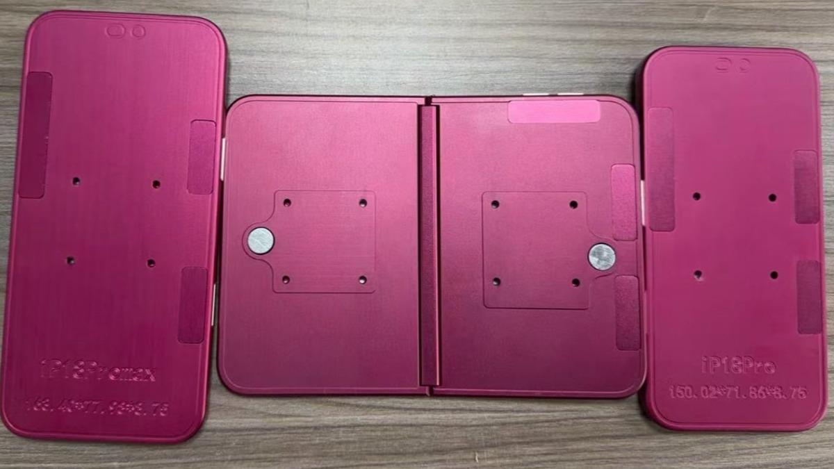 iPhone Fold、iPhone 18 Pro系列首款機組模型曝光。（圖／翻攝 X @SonnyDickson）
