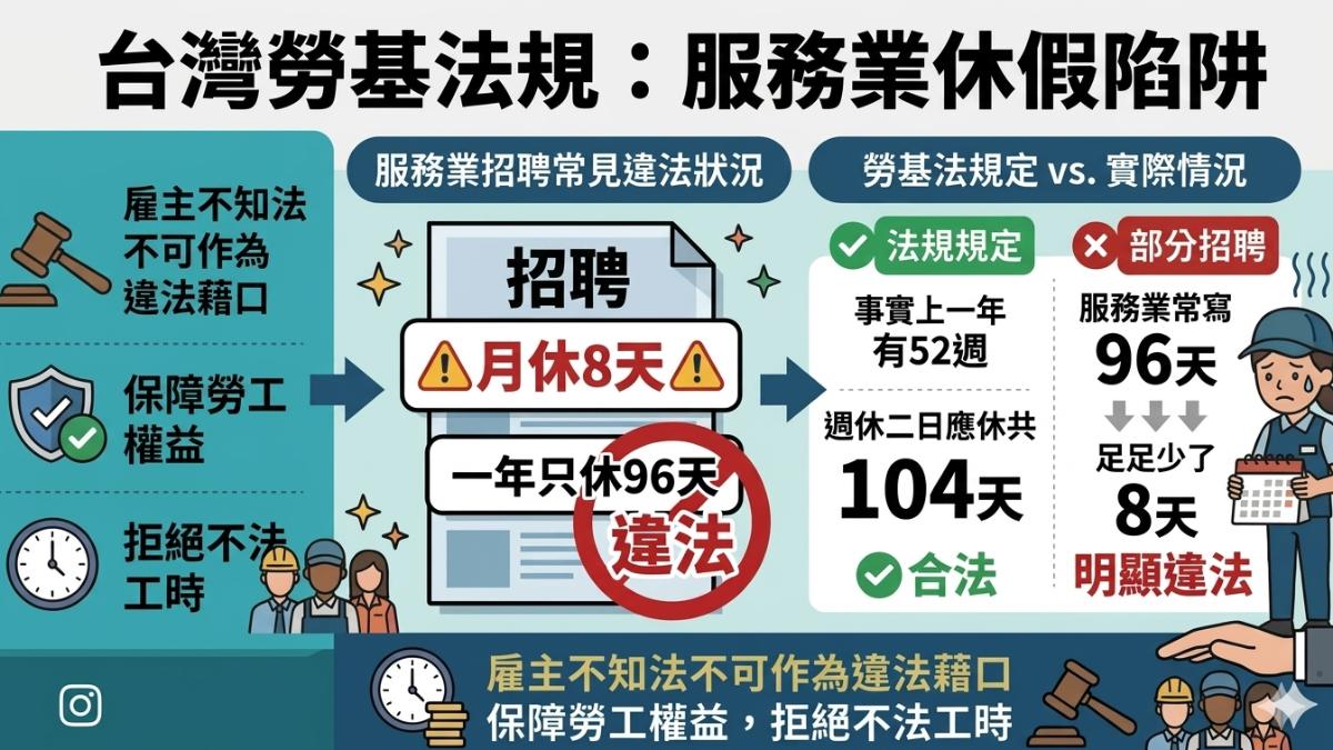 月休8天未達勞基法休假基準,若有公司以此宣傳,專家直言恐怕已違法。(示意圖/AI生成)