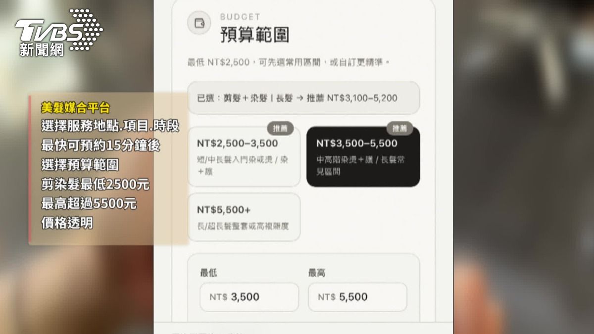 顧客可以選取預算範圍,最快還能預約15分鐘後。(圖/TVBS)