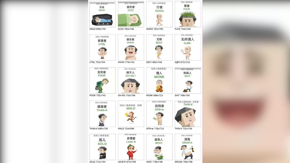 網路上開始流行新的人格測驗,陸網自創「SBTI」可以測出各種搞笑結果。(圖/翻攝 微博)