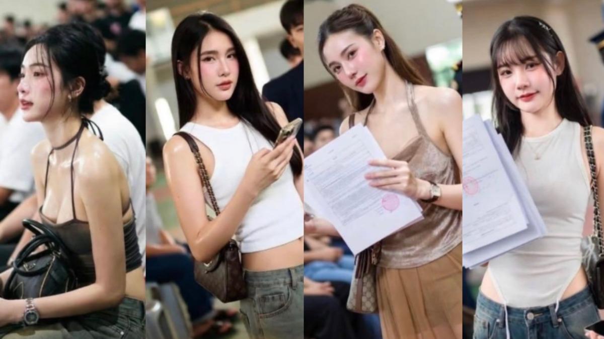 泰國兵役抽籤宛如大型選美現場,每年都有大量跨性別者現身,讓報到畫面變「香香的」。(圖/翻攝 X @alfredc51395714)