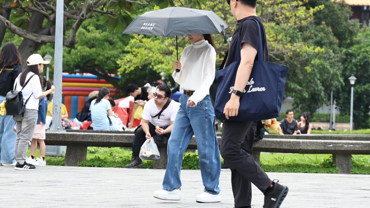 朱海君用傘擋住臉(圖/張哲鳴攝)