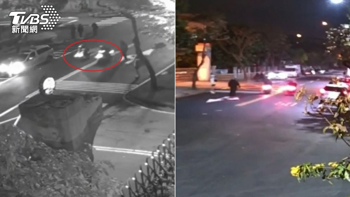 監視器拍下飆車族在深夜街頭尬車。（圖／TVBS）