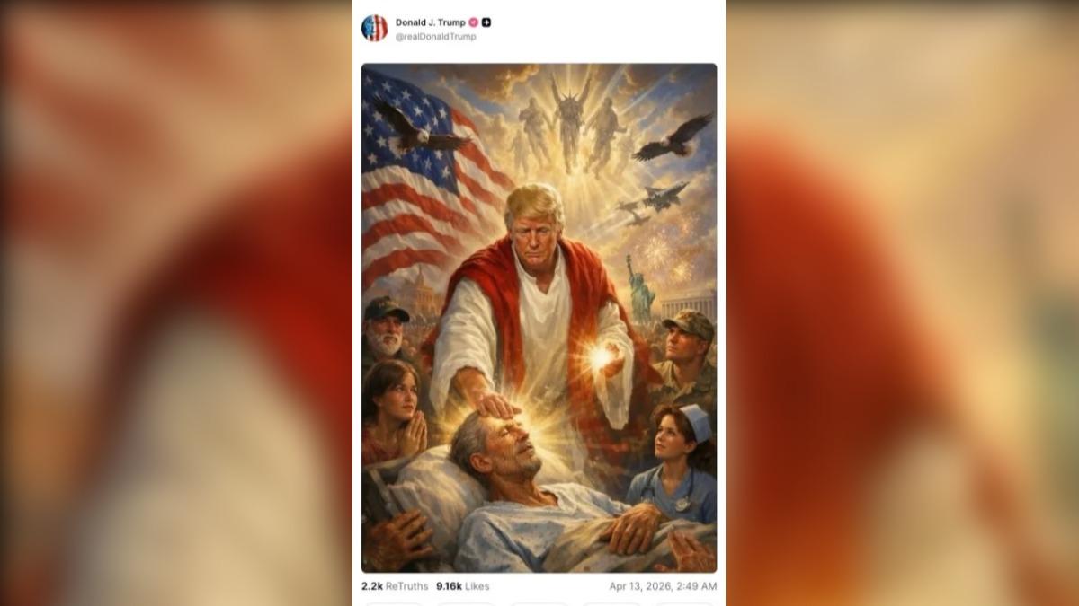 美國總統川普把自己P成耶穌。(圖/翻攝自Truth Social@realDonaldTrump)