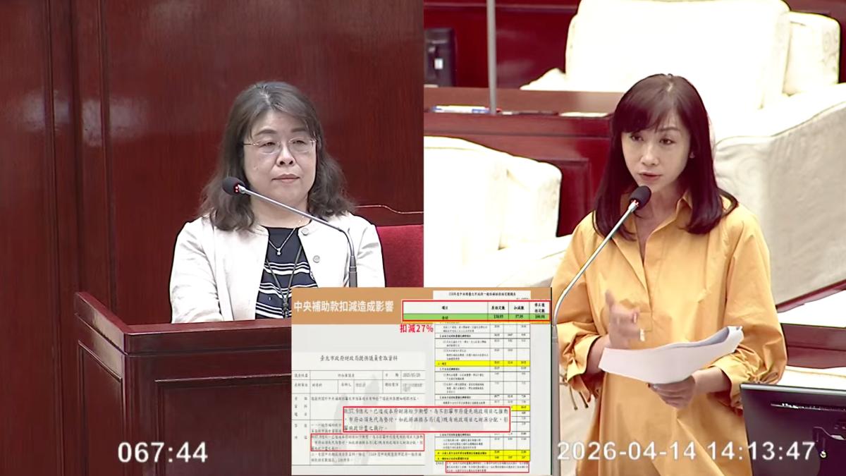 民進黨議員許淑華(右)詢問關於藍委提發「石油津貼」一萬元,北市主計處副處長(左)回應了。(圖/翻攝自臺北市議會YT)