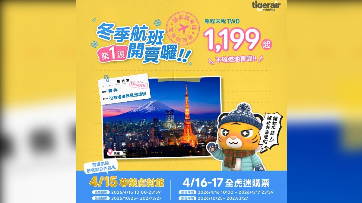 虎航優惠「飛日韓1199起」。（圖／翻攝自台灣虎航臉書）